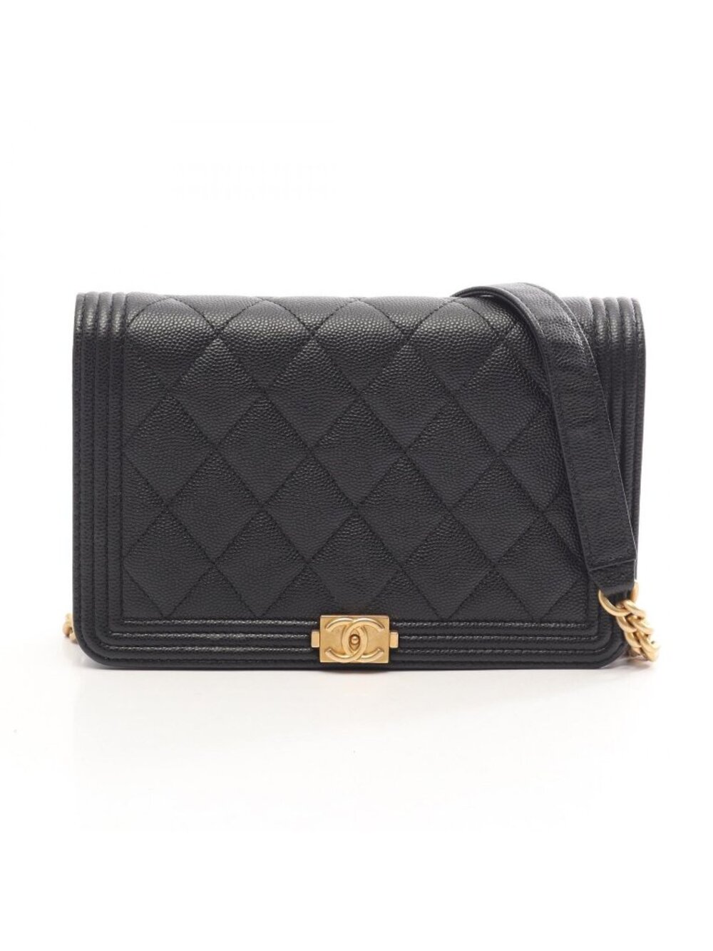 Chanel Shoulder Bag Boy Quilted Black Caviar Leather Chain Wallet